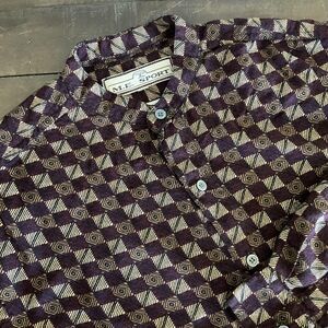 Vintage M.E. Sport Shirt Mens Large Geometric Rayon Long Sleeve Button Front 90s